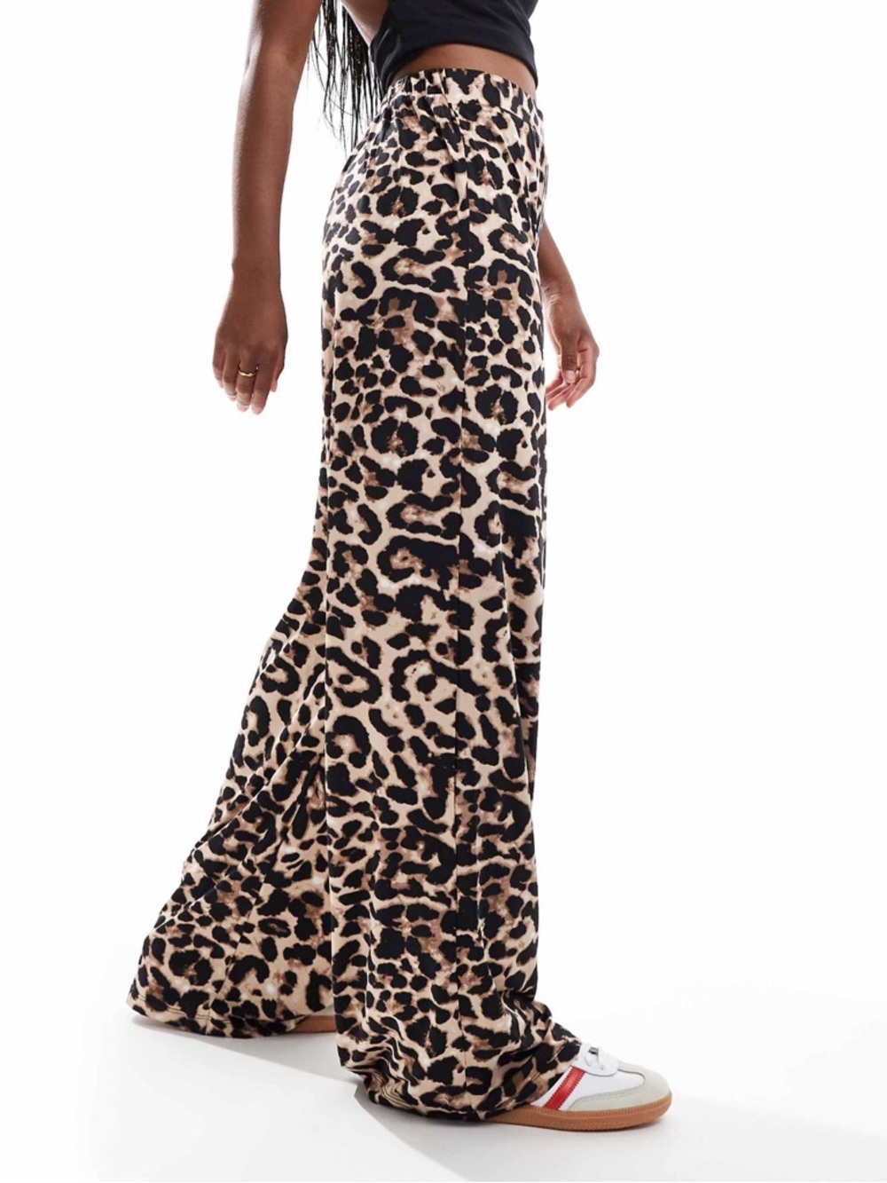 VILA Leopard Print Wide-Leg Pants - Beige & Black
